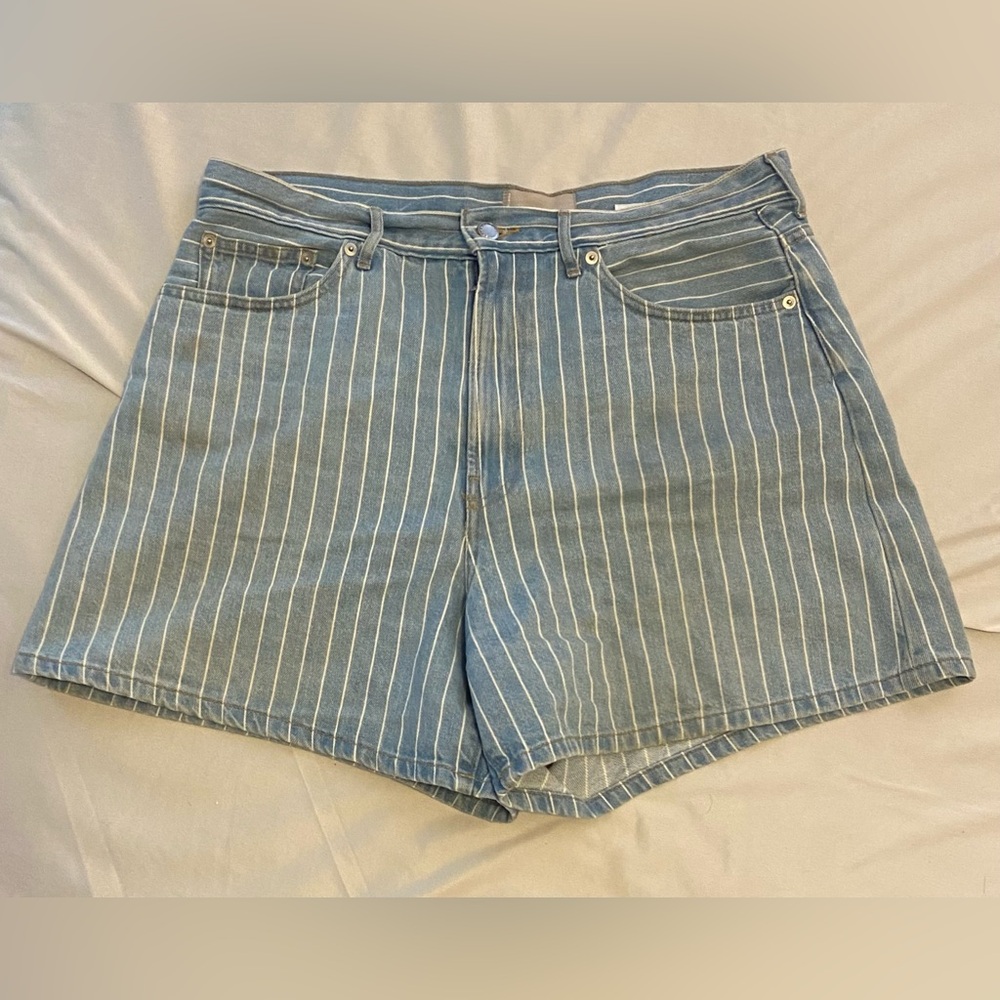 COPY - Madewell high waisted stripe denim a-line shorts